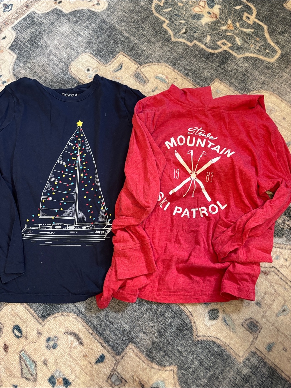 Crewcuts Navy Sailboat & Red Ski Patrol Long-Sleeve bundle. Size 8/9